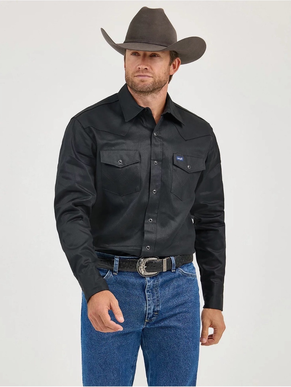 Wrangler Men’s Cowboy Western Cut Black Twill Snap Shirt NWT